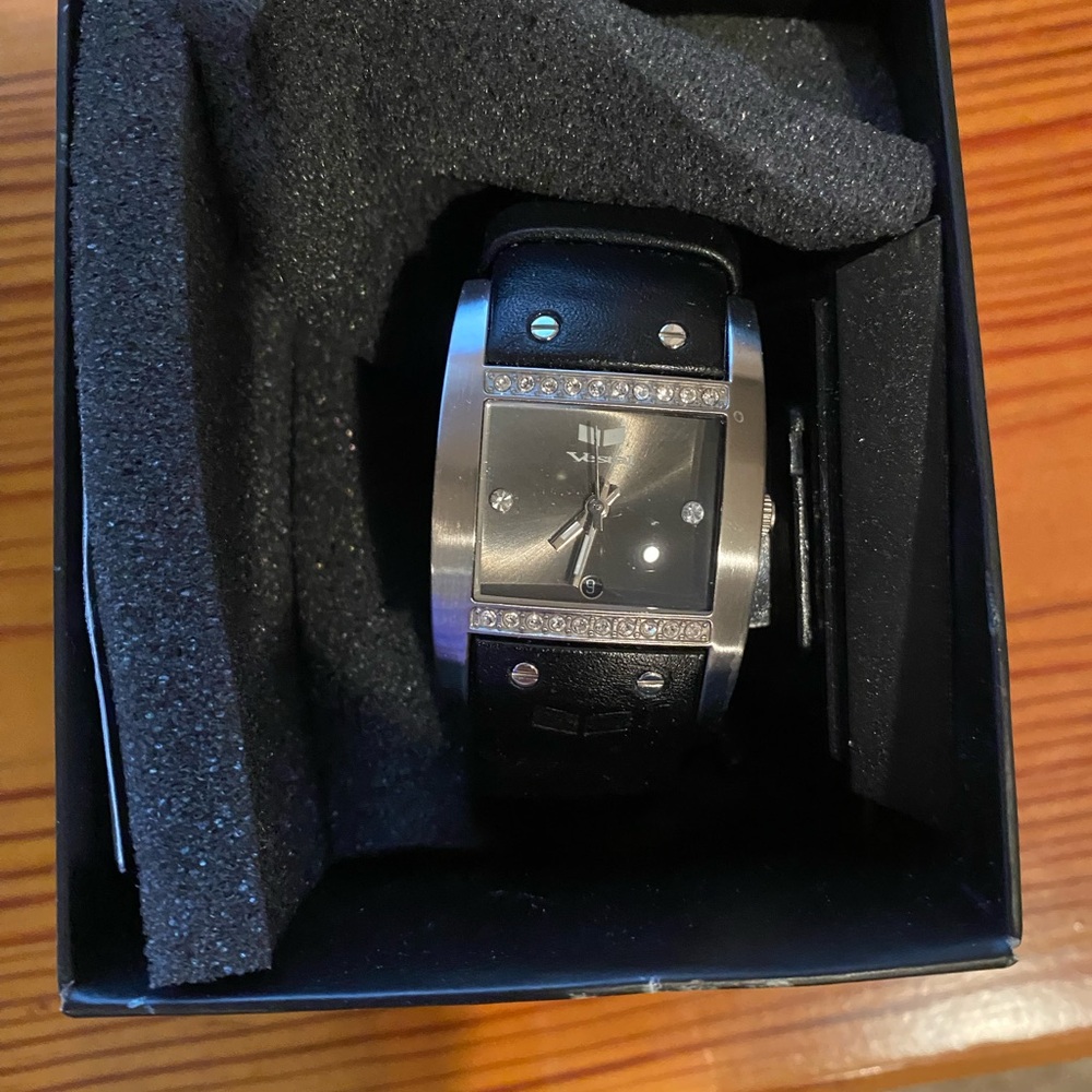 Black and Silver Watch with Crystal Accents